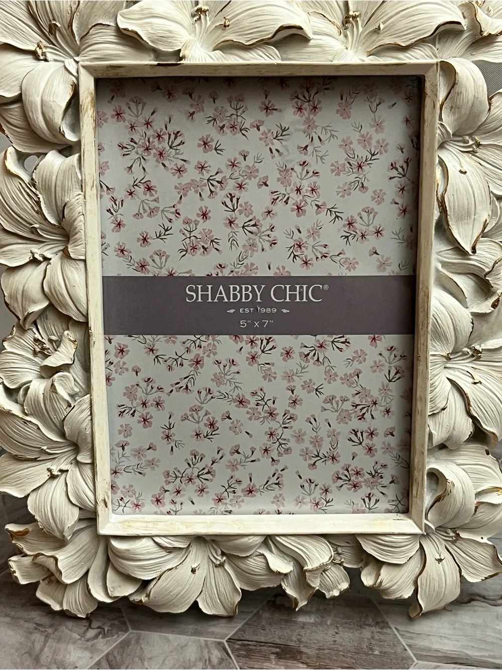 Shabby Chic Floral Lily 5x7 Distressed Picture Frame Ivory Tabletop Wall Decor